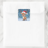 Cute little reindeer with Christmas hat Vierkante Sticker (Tas)