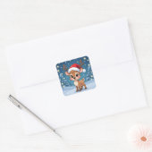 Cute little reindeer with Christmas hat Vierkante Sticker (Envelop)