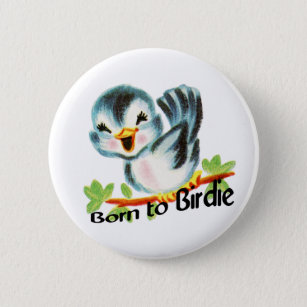 Cute Little Retro Bird Geboren in Birdie Golfers G Ronde Button 5,7 Cm