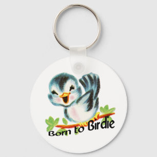 Cute Little Retro Bird Geboren in Birdie Golfers G Sleutelhanger