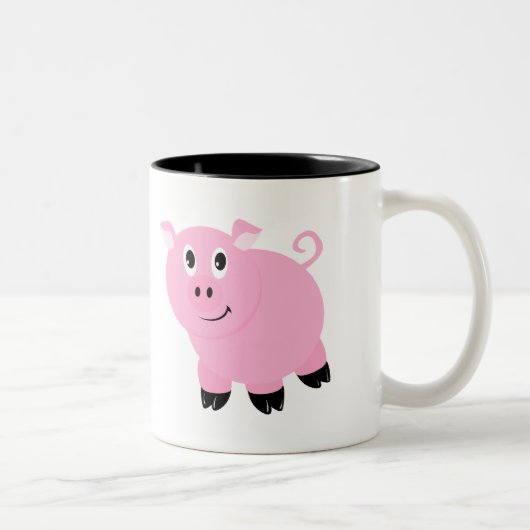Cute Little Roze Piggy Cute Pig Tweekleurige Koffiemok (Rechts)