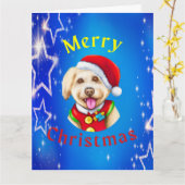 Cute Little Santa Pup Happy Kerstmis Kaart (Gele Bloem)