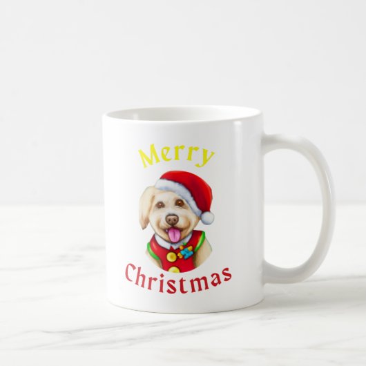 Cute Little Santa Pup Happy Kerstmis Koffiemok (Rechts)