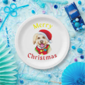 Cute Little Santa Pup Happy Kerstmis Papieren Bordje (Feest)