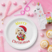 Cute Little Santa Pup Happy Kerstmis Papieren Bordje (Feest)