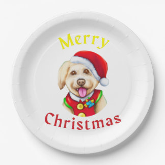 Cute Little Santa Pup Happy Kerstmis Papieren Bordje