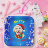 Cute Little Santa Pup Happy Kerstmis Papieren Bordje (Feest)