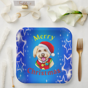 Cute Little Santa Pup Happy Kerstmis Papieren Bordje