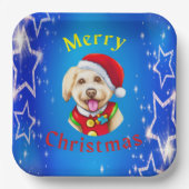 Cute Little Santa Pup Happy Kerstmis Papieren Bordje (Voorkant)