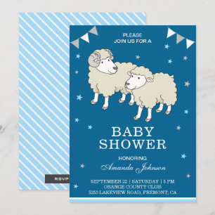 Cute Little Sheep en Lammetje Baby Shower Uitnodig Kaart