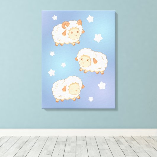 Cute Little Sheep Ram Canvas Afdruk (Insitu (Houten vloer))