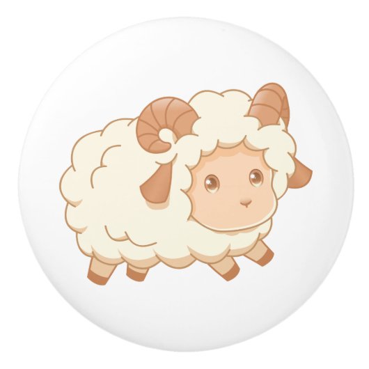 Cute Little Sheep Ram Keramische Knop (Voorkant)