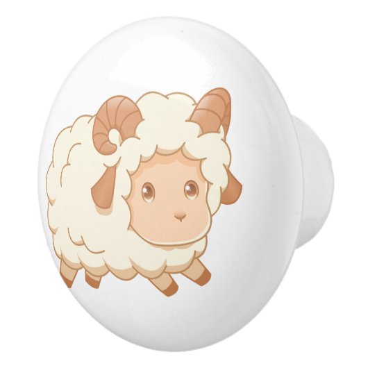 Cute Little Sheep Ram Keramische Knop (Rechts)