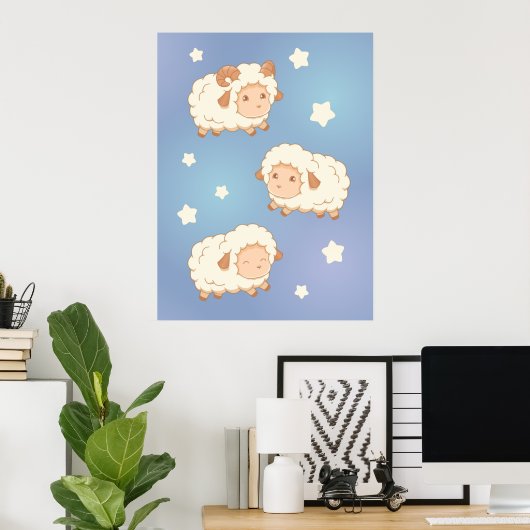 Cute Little Sheep Ram Poster (Thuiskantoor)