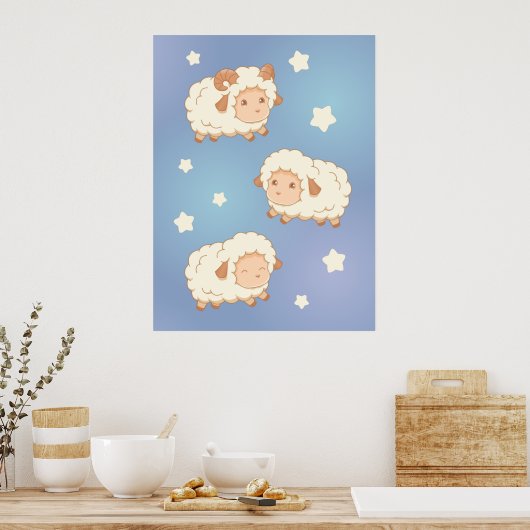 Cute Little Sheep Ram Poster (Keuken)