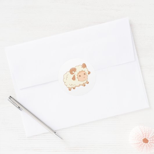 Cute Little Sheep Ram Ronde Sticker (Envelop)