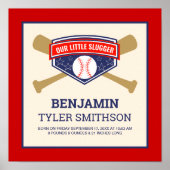 Cute Little Slugger Baseball Baby Birth Stats Poster (Voorkant)