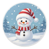 Cute little snowman with scarf & hat keramische knop (Voorkant)