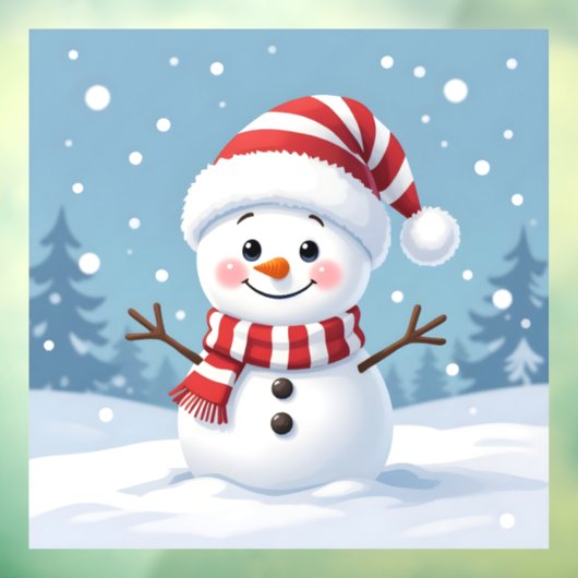 Cute little snowman with scarf & hat raamsticker (Vel 3)