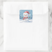 Cute little snowman with scarf & hat vierkante sticker (Tas)