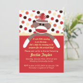 Cute Little Sock Monkey Baby shower Invitation Kaart (Staand voorkant)