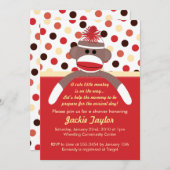 Cute Little Sock Monkey Baby shower Invitation Kaart (Voorkant / Achterkant)