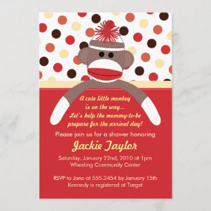 Cute Little Sock Monkey Baby shower Invitation Kaart