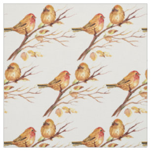 Cute Little Sparrow Vogels Koppel Natuur aquarel Stof