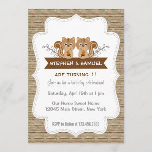 Cute Little Squirrel Birthday Invitation Woodland Kaart