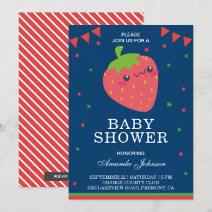 Cute Little Strawberry Baby shower Invitation Kaart