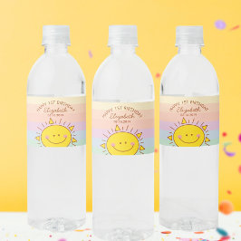 Cute Little Sunshine Baby First Birthday Party Waterfles Etiket