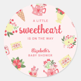 Cute Little Sweetheart on the Way Baby Shower pink Ronde Sticker