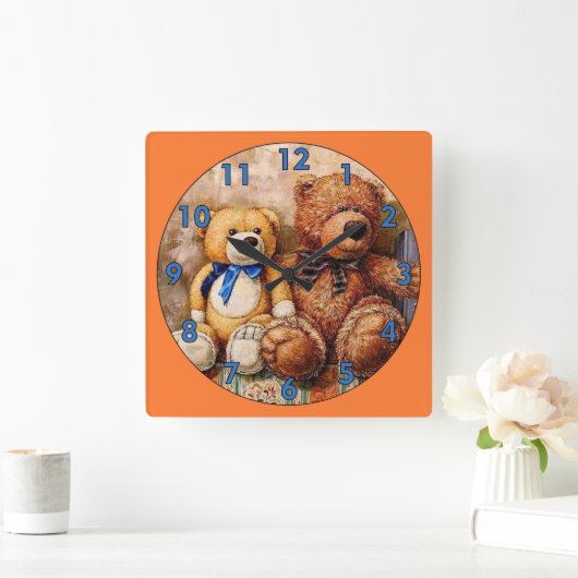 Cute Little Teddy Bears Vierkante Klok (Huis)