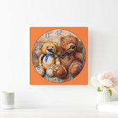 Cute Little Teddy Bears Vierkante Klok (Huis)