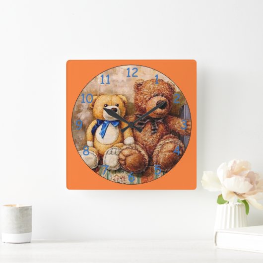 Cute Little Teddy Bears Vierkante Klok (Huis)