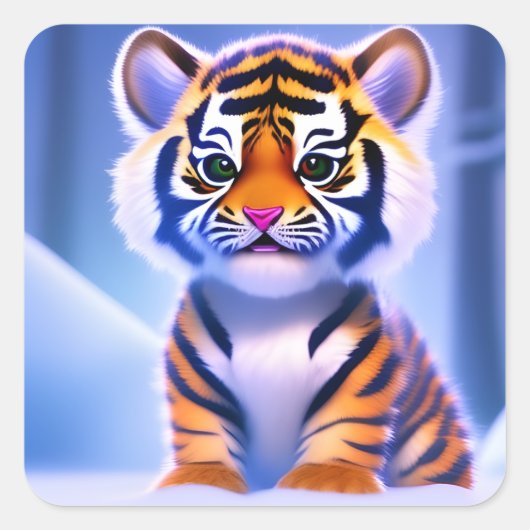 Cute Little Tiger Cub Vierkante Sticker (Voorkant)