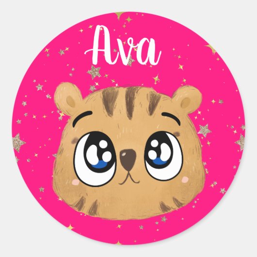 Cute little tiger gold start ronde sticker (Voorkant)