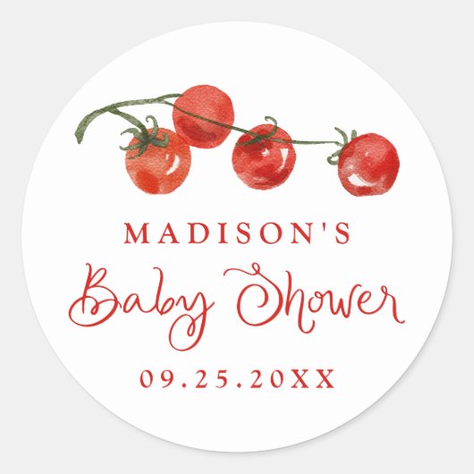 Cute Little Tomato Baby Shower Ronde Sticker (Voorkant)