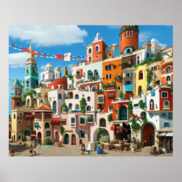 Cute Little Tourist town Modern berg fantasy Poster