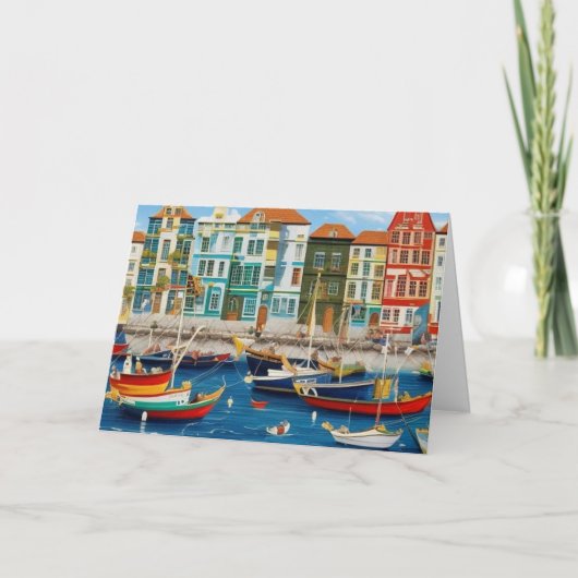 Cute Little Tourist town Modern harbour fantasy Bedankkaart (Voorkant)