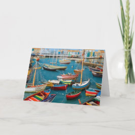 Cute Little Tourist town Modern harbour fantasy Bedankkaart