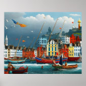 Cute Little Tourist town Modern harbour fantasy Poster (Voorkant)