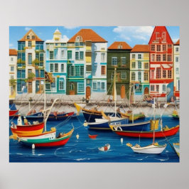 Cute Little Tourist town Modern harbour fantasy Poster