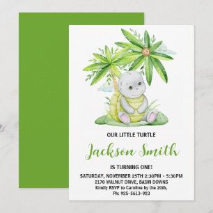 Cute Little Turtle Watercolor Verjaardagsfeestje Kaart