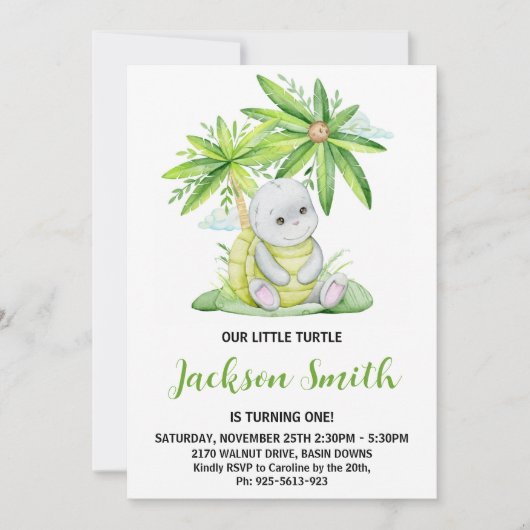 Cute Little Turtle Waterverf Birthday Party Kaart (Voorkant)