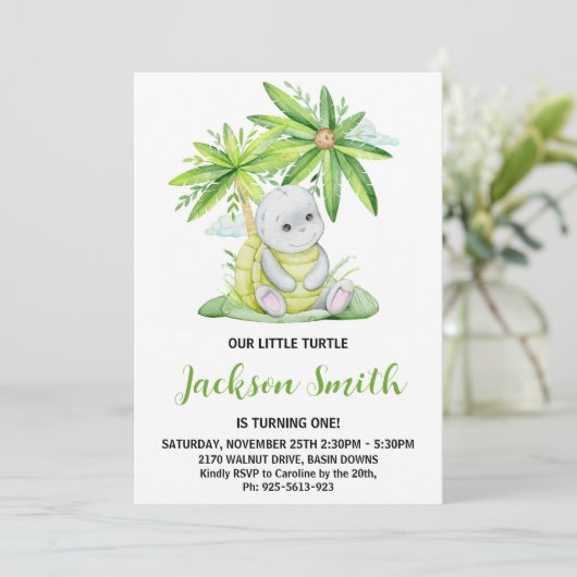 Cute Little Turtle Waterverf Birthday Party Kaart (Staand voorkant)