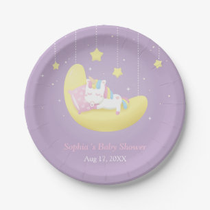 Cute Little Unicorn op Moon Baby shower Borden Papieren Bordje