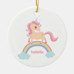 Cute Little Unicorn op Rainbow Girls Name Ornament