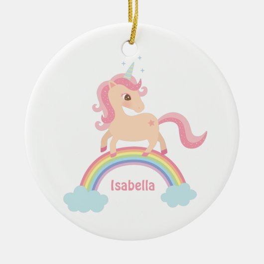 Cute Little Unicorn op Rainbow Girls Name Ornament (Voorkant)