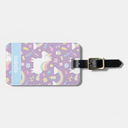 Cute Little Unicorn Rainbow Girls Pattern Canvas t Bagagelabel (Voorkant horizontaal)